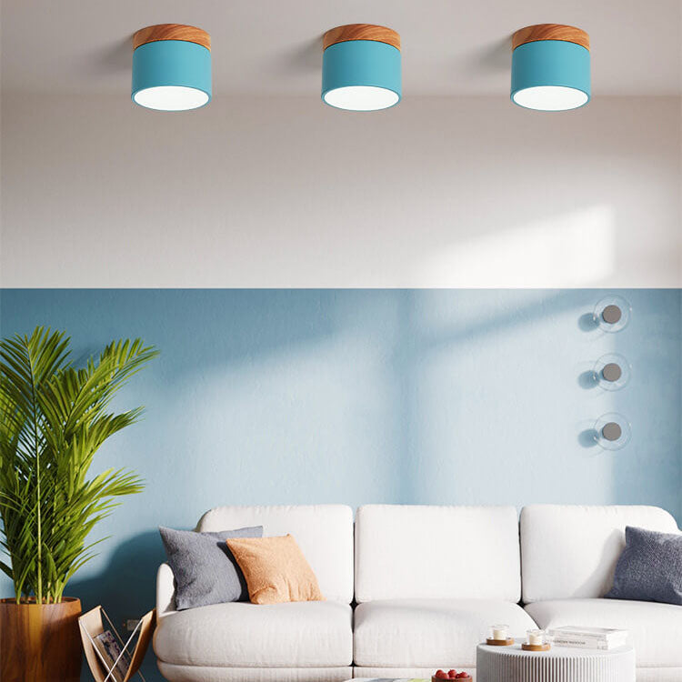 Scandinavian Macaroon Solid Color Log LED Flush Mount