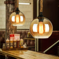 Traditional Vintage Glass Metal Rope Hanging Round 1-Light