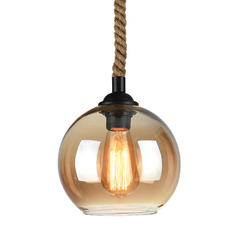 Traditional Vintage Glass Metal Rope Hanging Round 1-Light