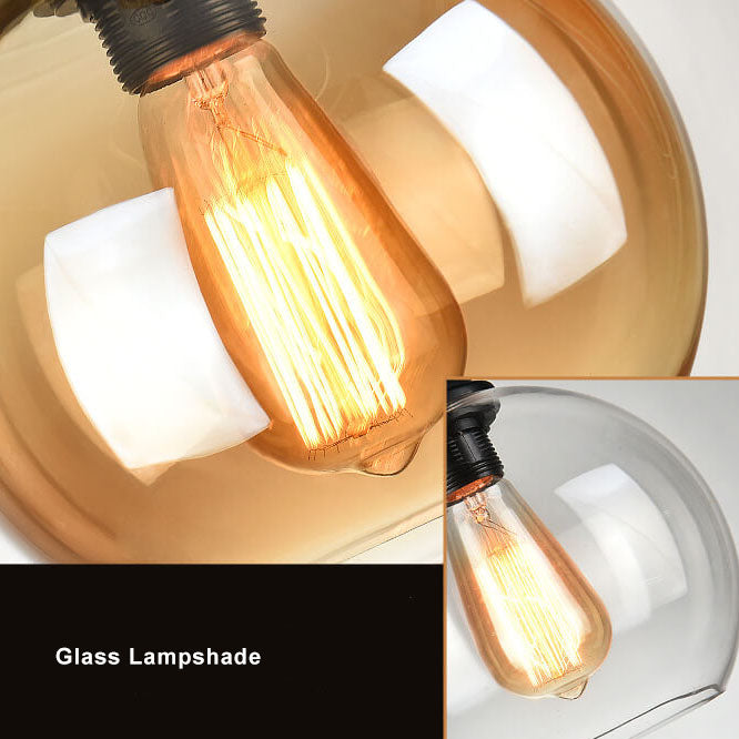 Traditional Vintage Glass Metal Rope Hanging Round 1-Light