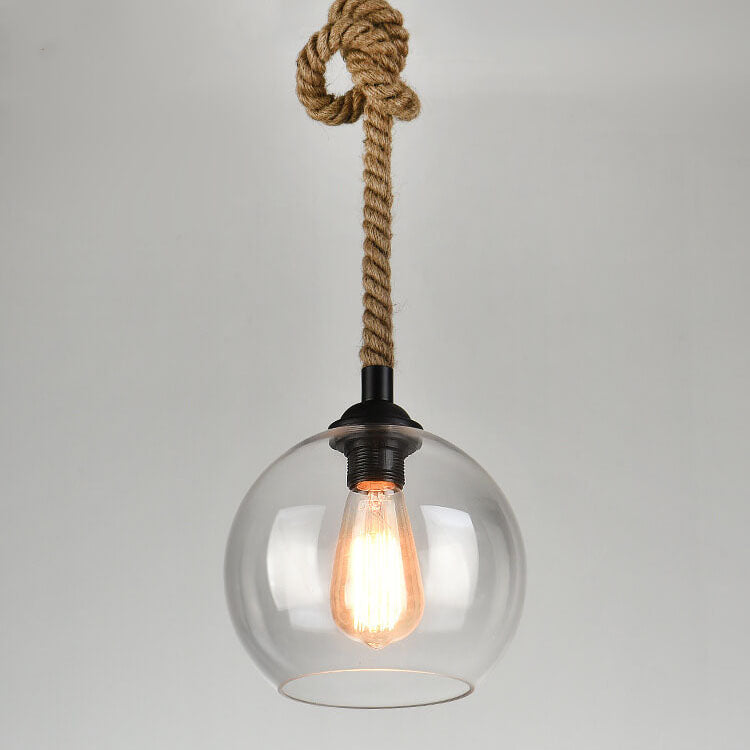 Traditional Vintage Glass Metal Rope Hanging Round 1-Light
