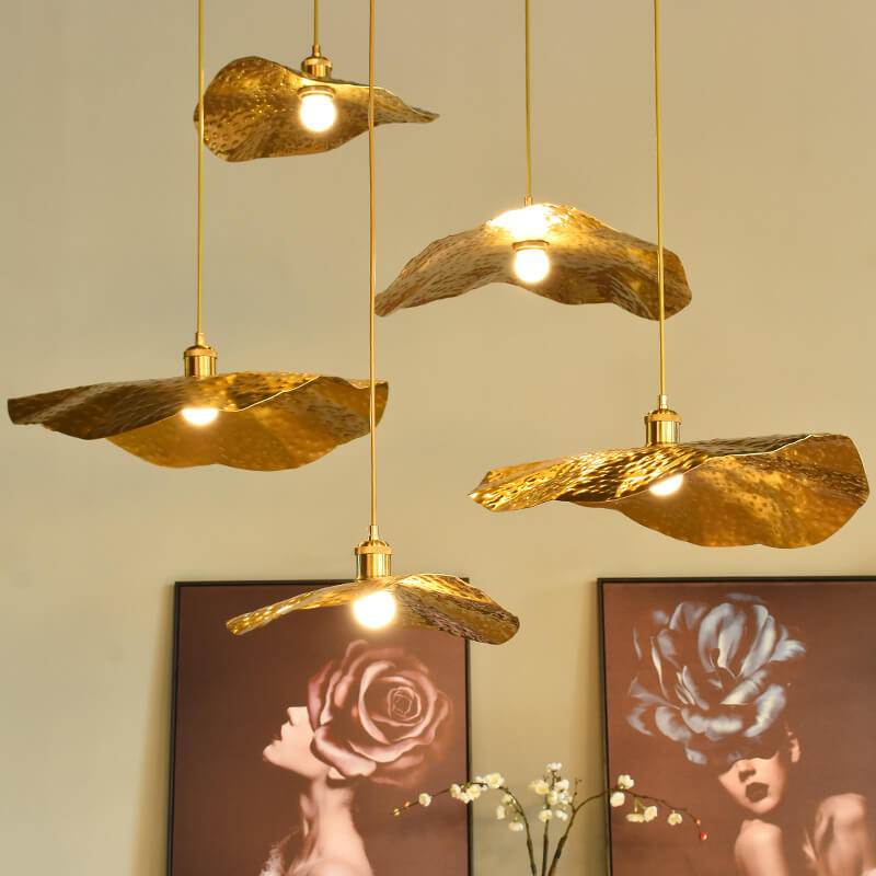 Modern Golden Bronze Color Lotus Leaf Shape 1-Light Pendant