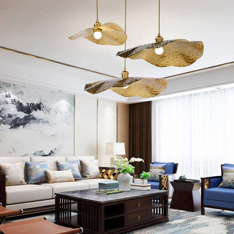 Modern Golden Bronze Color Lotus Leaf Shape 1-Light Pendant
