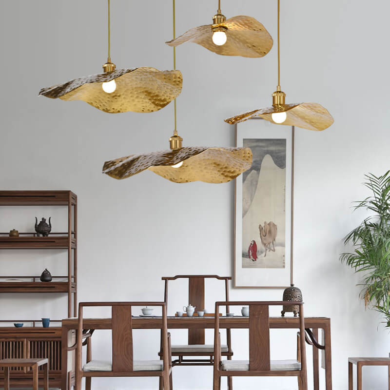 Modern Golden Bronze Color Lotus Leaf Shape 1-Light Pendant