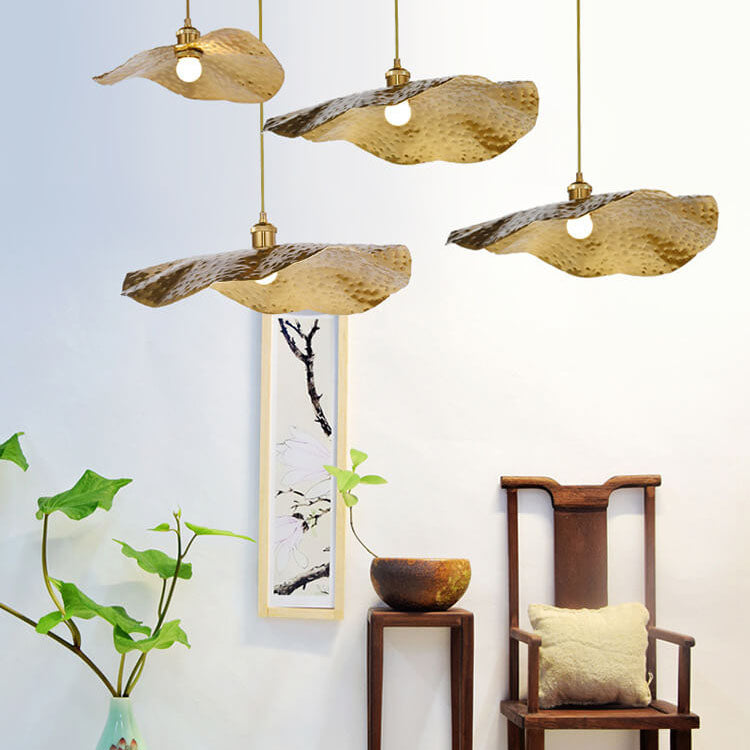 Modern Golden Bronze Color Lotus Leaf Shape 1-Light Pendant