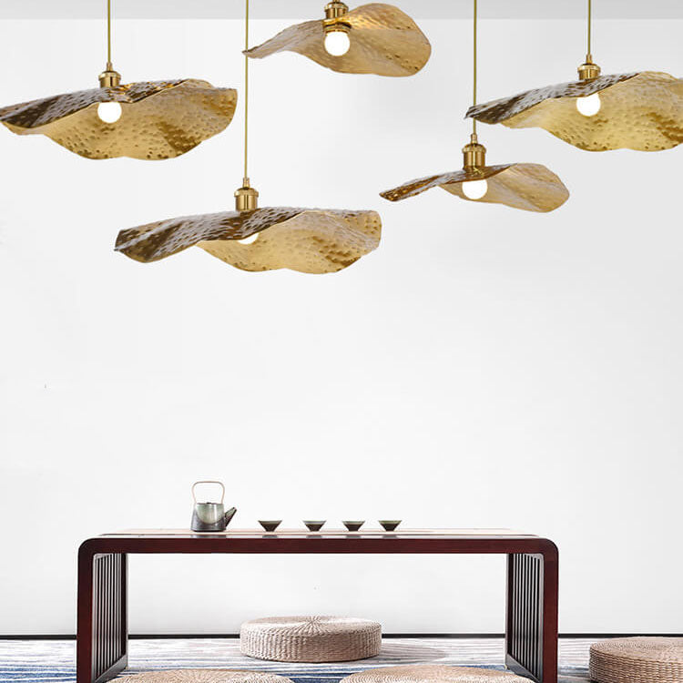 Modern Golden Bronze Color Lotus Leaf Shape 1-Light Pendant