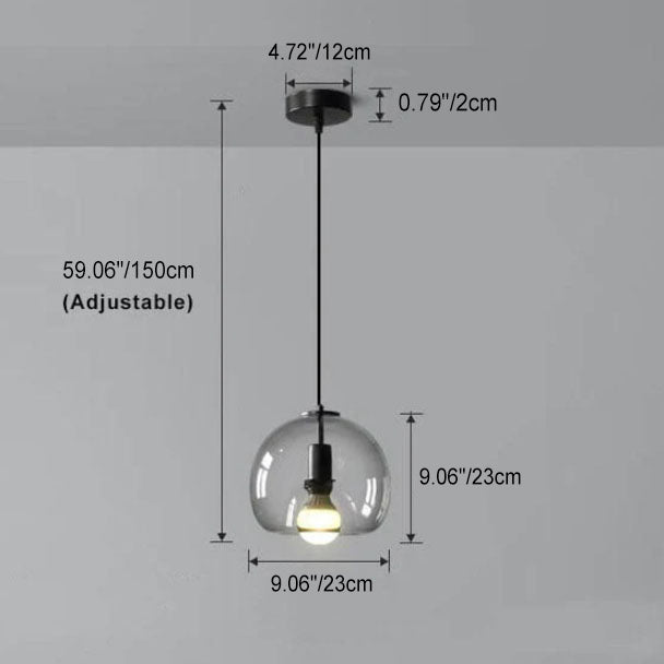 Minimalist Smoke Gray 1-Light Hand-Blown Glass Dome Pendant
