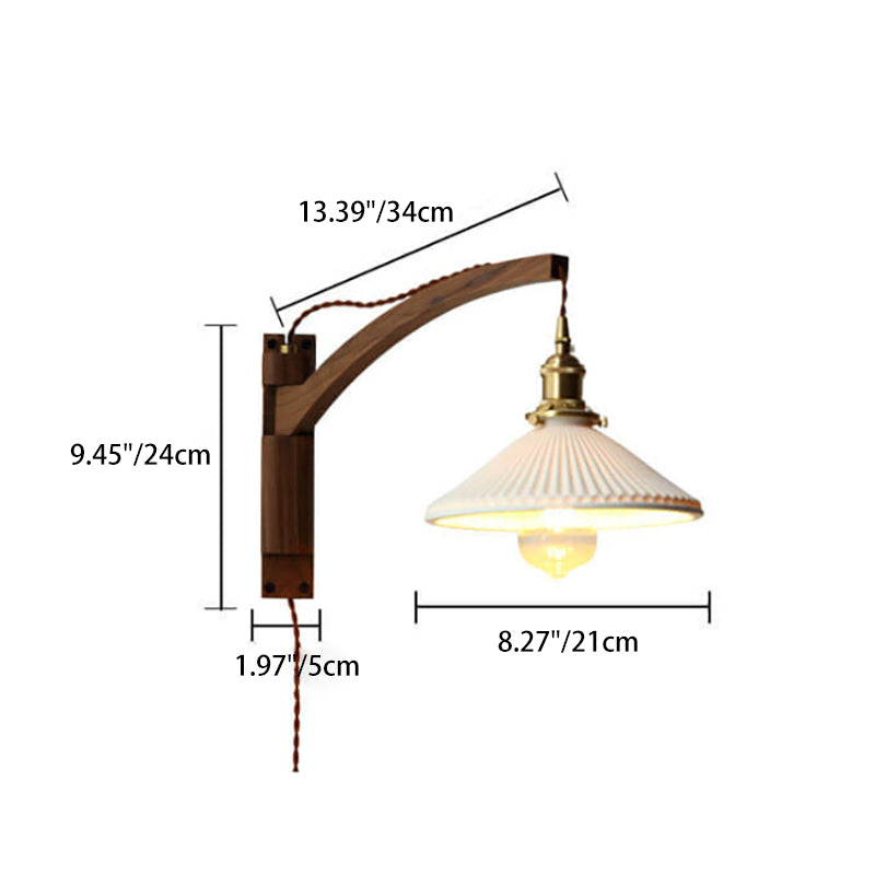 Nordic Milk White Striped Glass Walnut Retractable 1-Light
