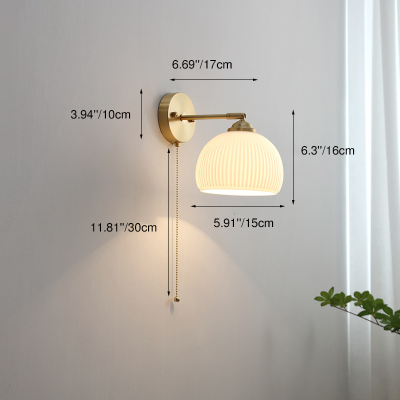 Contemporary Nordic Striped White Glass Brass 1-Light Pull