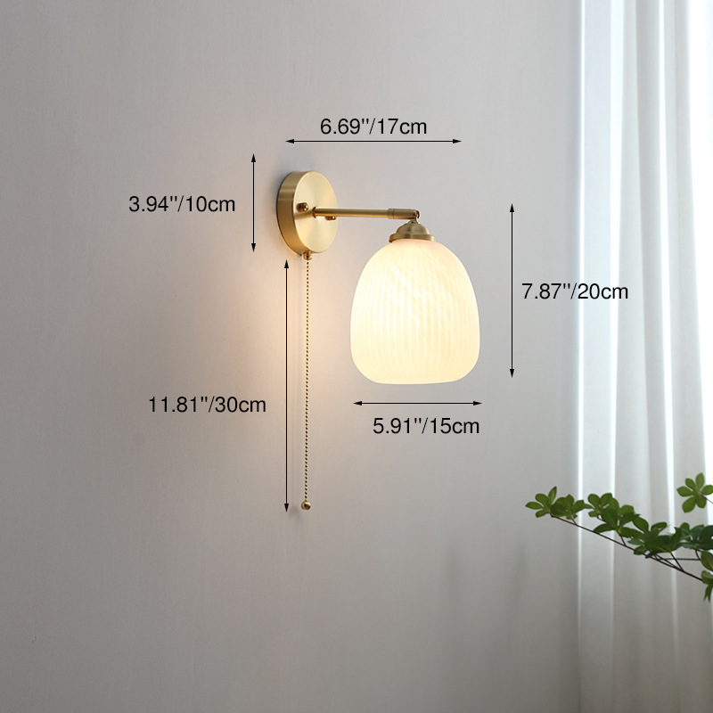 Contemporary Nordic Striped White Glass Brass 1-Light Pull