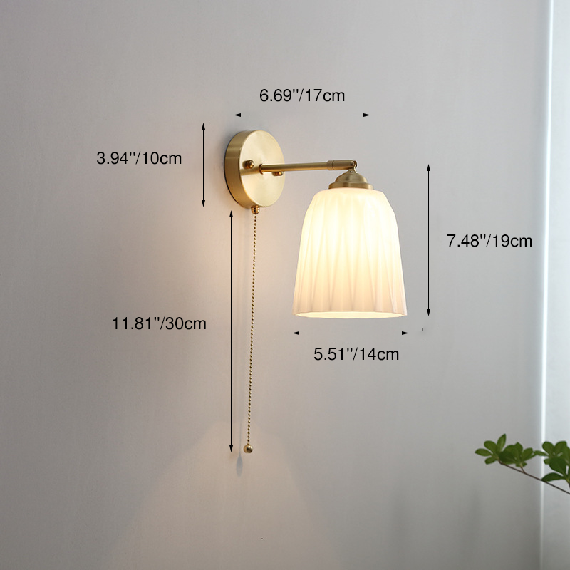 Contemporary Nordic Striped White Glass Brass 1-Light Pull
