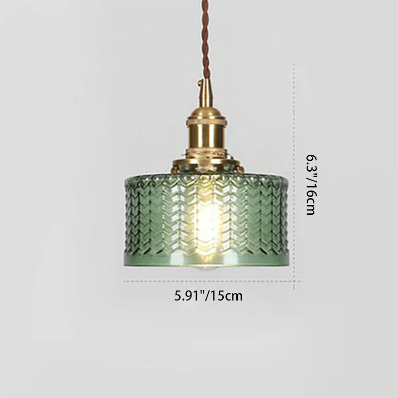 Traditional Japanese Brass Glass Round Jar 1-Light Pendant
