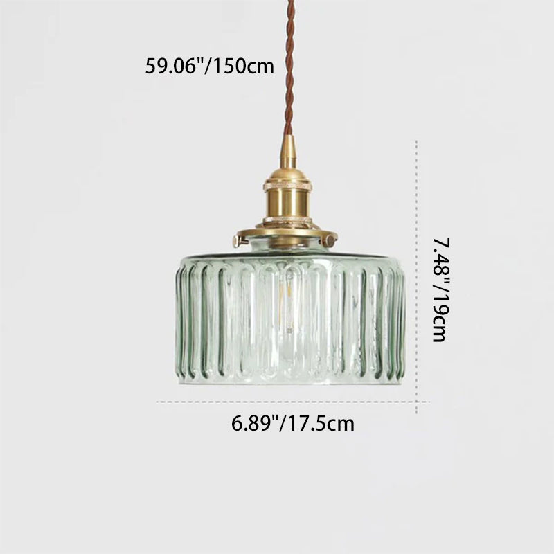 Traditional Japanese Brass Glass Round Jar 1-Light Pendant