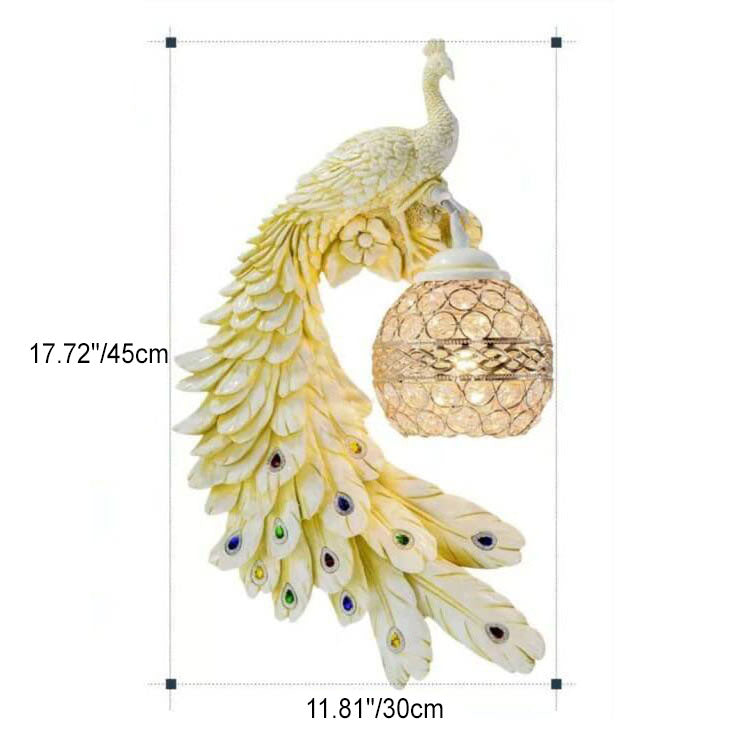 Vintage Ornate Resin Long Tail Peacock Crystal Ball Shade