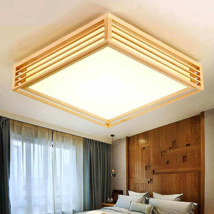 Nordic Solid Wood Square LED Japanese Tatami Flush Mount