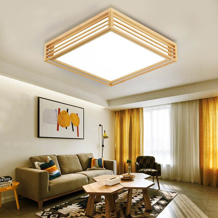 Nordic Solid Wood Square LED Japanese Tatami Flush Mount
