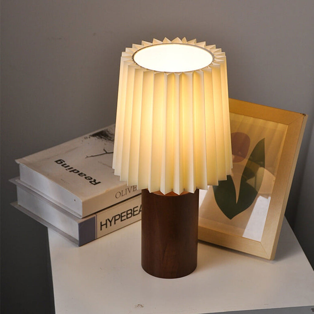 Vintage Korean Pleated Column Solid Wood Base 1-Light Table