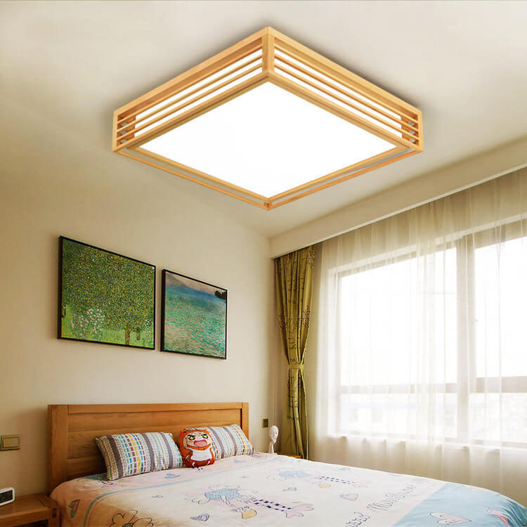 Nordic Solid Wood Square LED Japanese Tatami Flush Mount