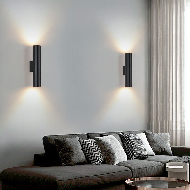 Modern Minimalist Round Aluminum Cylindrical 2-Light Wall