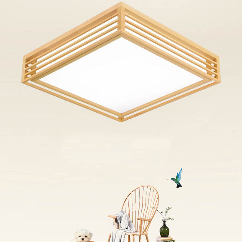 Nordic Solid Wood Square LED Japanese Tatami Flush Mount
