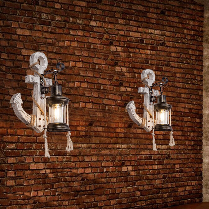 Industrial Vintage Boat Anchor Solid Wooden 1-Light Wall