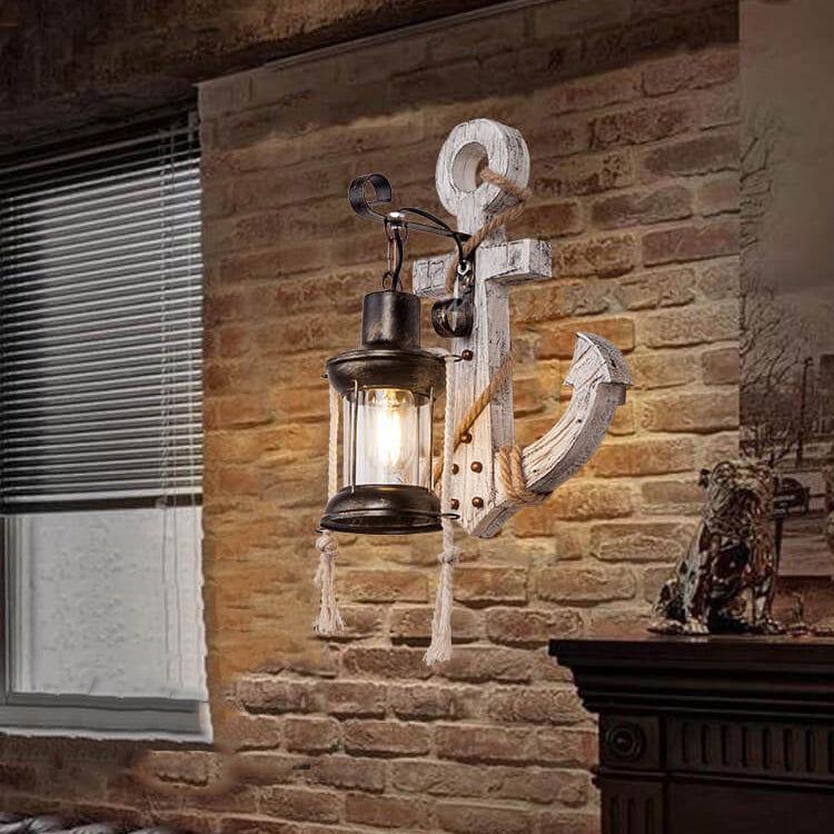 Industrial Vintage Boat Anchor Solid Wooden 1-Light Wall