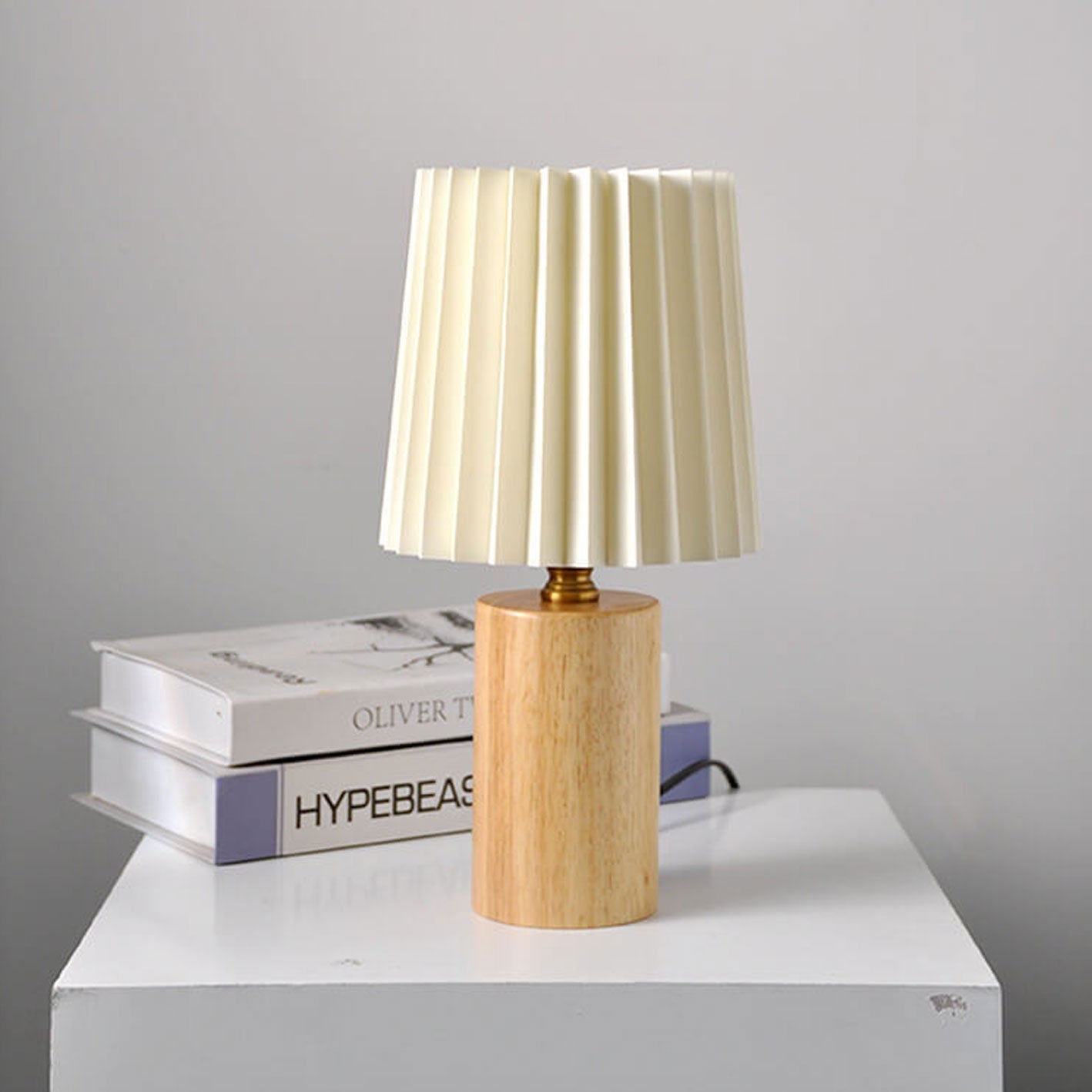 Vintage Korean Pleated Column Solid Wood Base 1-Light Table