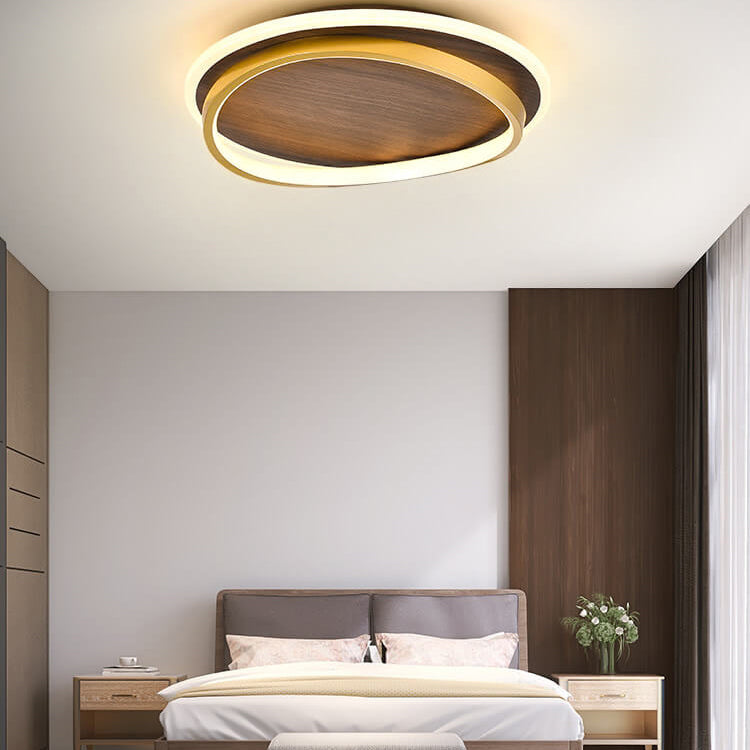 Nordic Minimalist Circular Walnut Grain LED Flush Mount