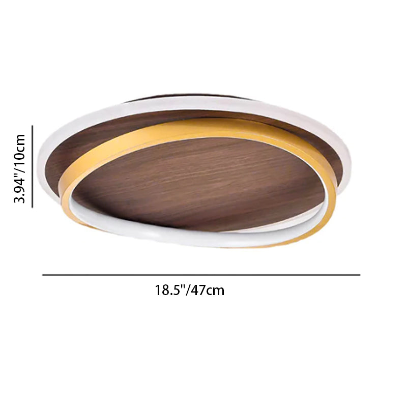 Nordic Minimalist Circular Walnut Grain LED Flush Mount