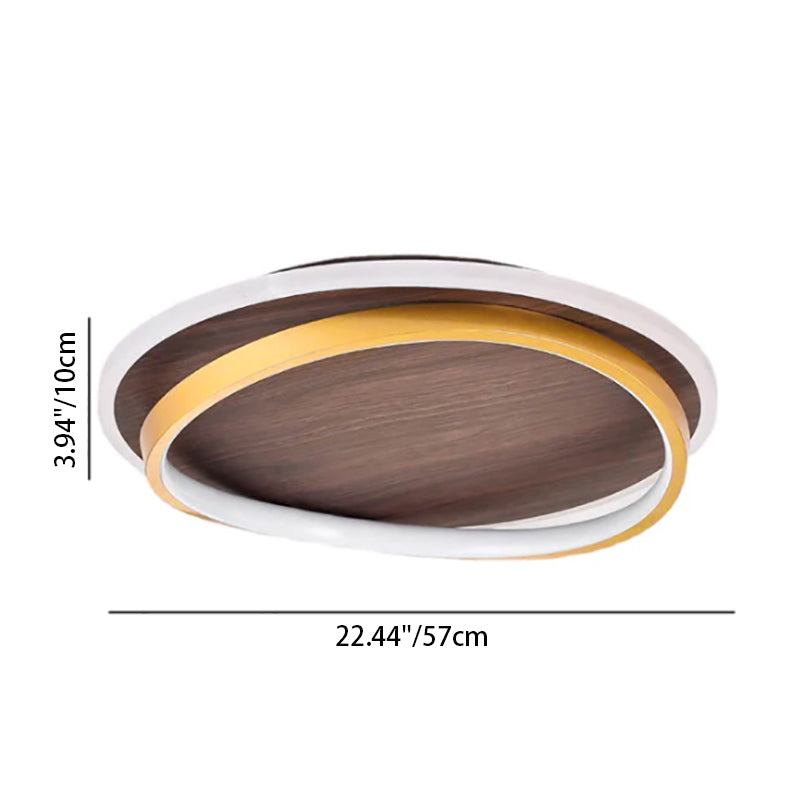 Nordic Minimalist Circular Walnut Grain LED Flush Mount