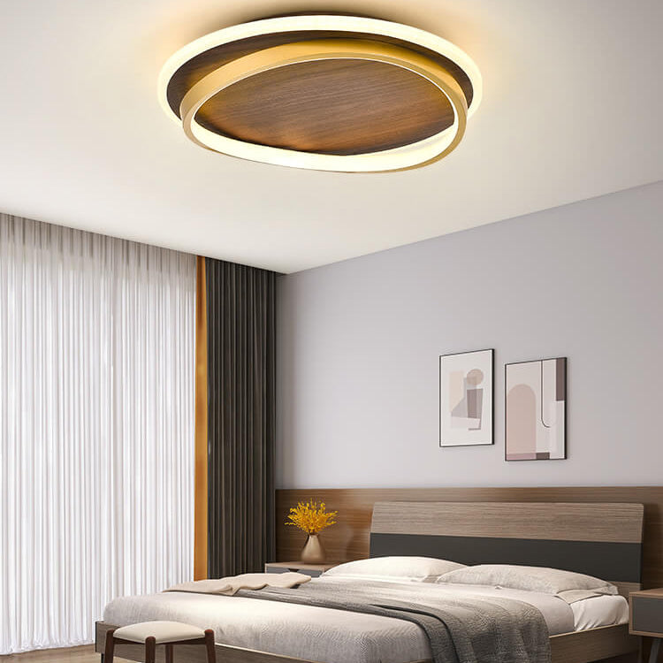 Nordic Minimalist Circular Walnut Grain LED Flush Mount