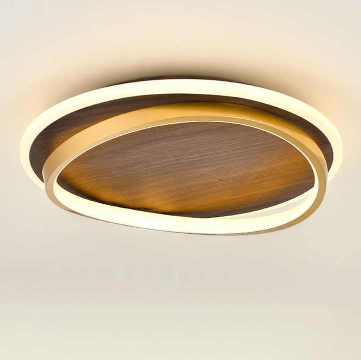Nordic Minimalist Circular Walnut Grain LED Flush Mount