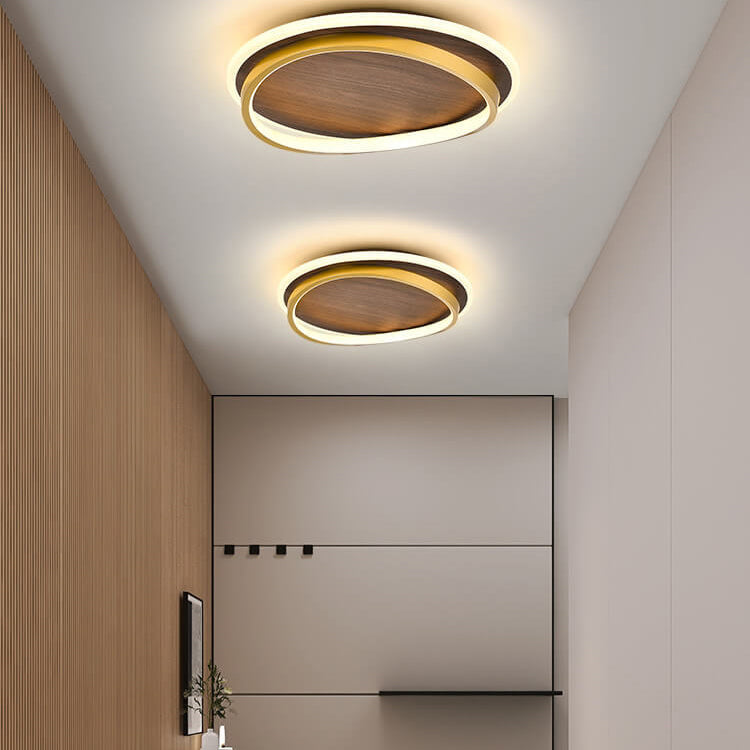 Nordic Minimalist Circular Walnut Grain LED Flush Mount