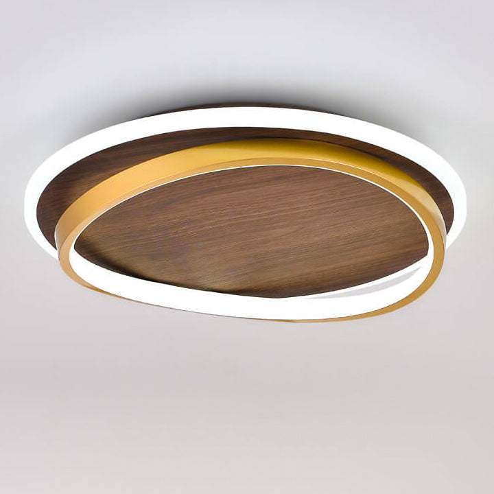 Nordic Minimalist Circular Walnut Grain LED Flush Mount