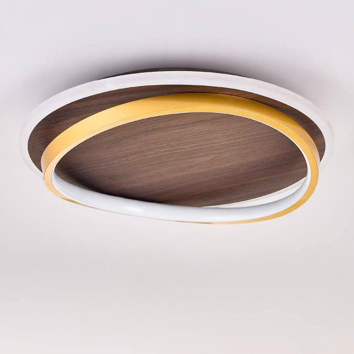 Nordic Minimalist Circular Walnut Grain LED Flush Mount