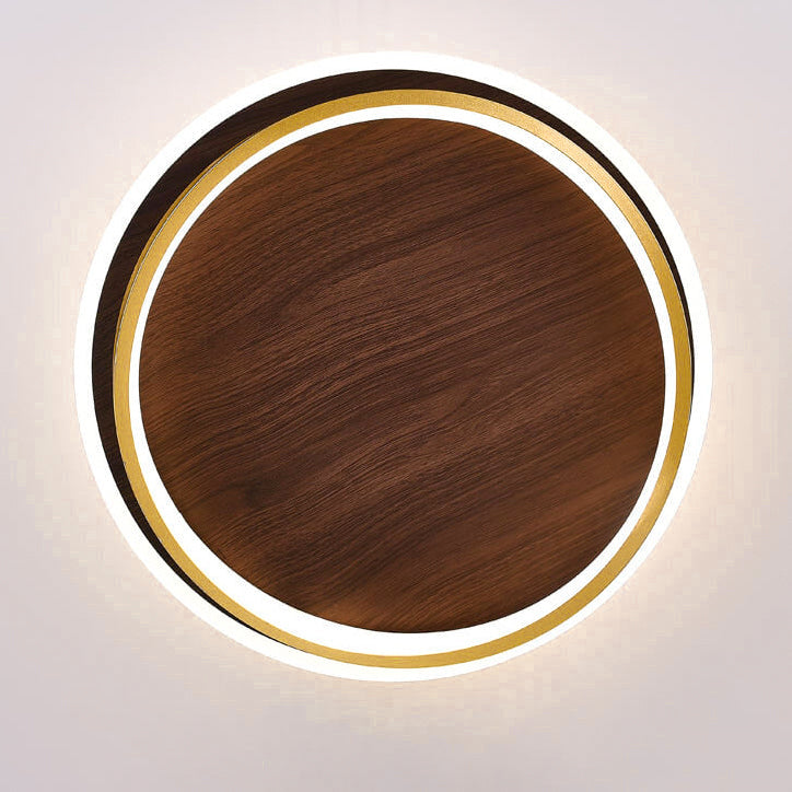 Nordic Minimalist Circular Walnut Grain LED Flush Mount