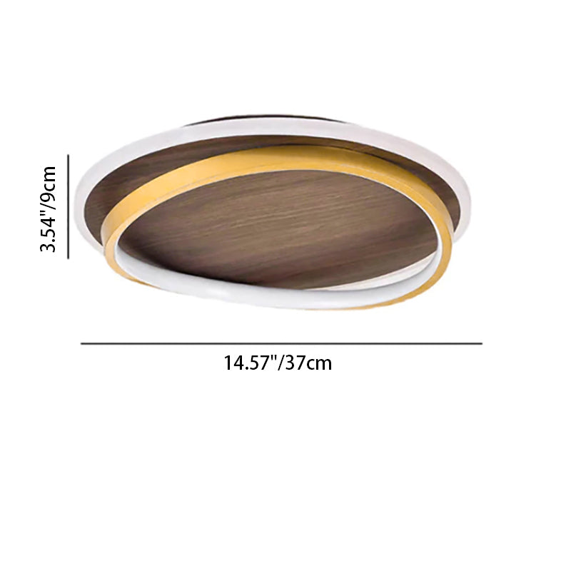 Nordic Minimalist Circular Walnut Grain LED Flush Mount