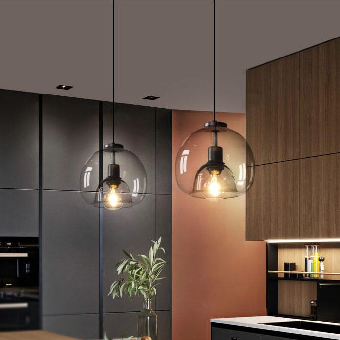 Minimalist Smoke Gray 1-Light Hand-Blown Glass Dome Pendant