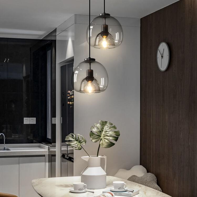 Minimalist Smoke Gray 1-Light Hand-Blown Glass Dome Pendant