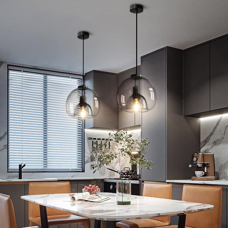 Minimalist Smoke Gray 1-Light Hand-Blown Glass Dome Pendant