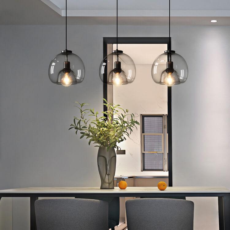Minimalist Smoke Gray 1-Light Hand-Blown Glass Dome Pendant