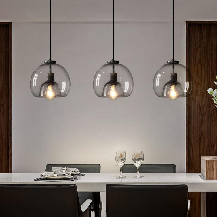 Minimalist Smoke Gray 1-Light Hand-Blown Glass Dome Pendant
