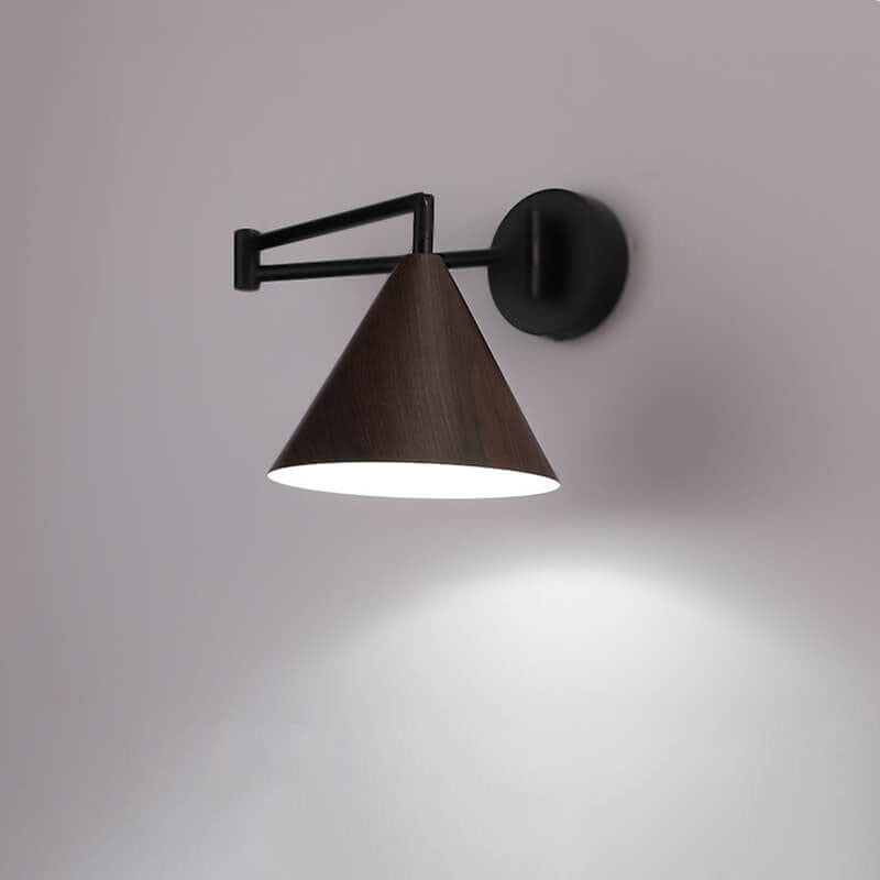 Contemporary Nordic Cone Swing Arm Wood Grain Iron 1-Light