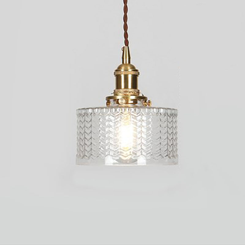 Traditional Japanese Brass Glass Round Jar 1-Light Pendant