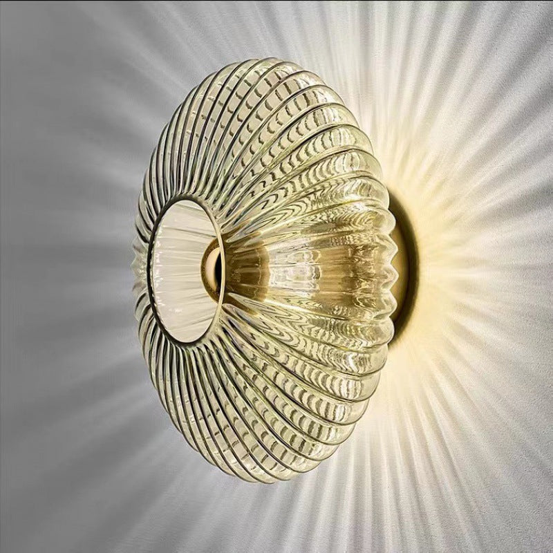 Contemporary Nordic Iron Striped Glass Round Disc 1-Light