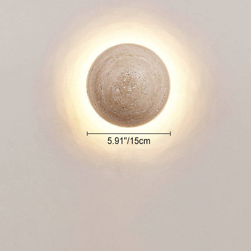 Traditional Japanese Round Yellow Travertine Wabi-Sabi LED