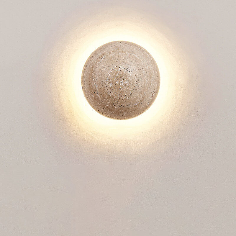 Traditional Japanese Round Yellow Travertine Wabi-Sabi LED