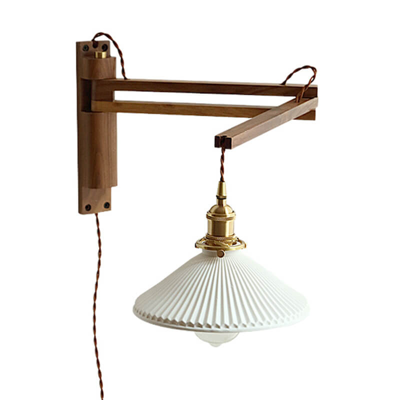 Nordic Milk White Striped Glass Walnut Retractable 1-Light
