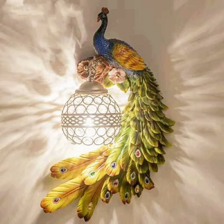 Vintage Ornate Resin Long Tail Peacock Crystal Ball Shade