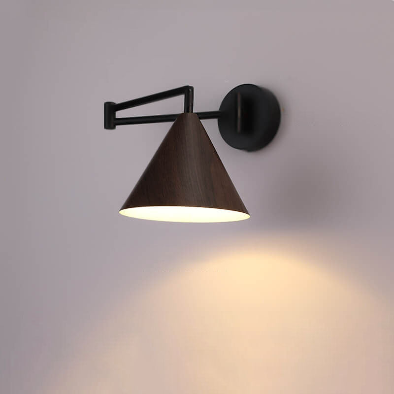 Contemporary Nordic Cone Swing Arm Wood Grain Iron 1-Light